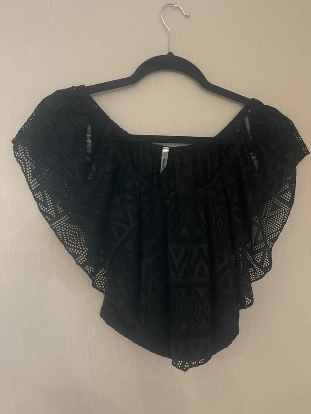 New made USA boutique small Black Crochet Off-Shoulder eyelet Women's crop Top